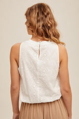 Ivory Halter Neck Eyelet Tank Top