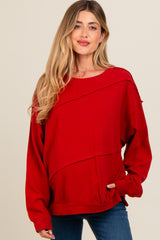 Red Exposed Seam Dolman Sleeve Maternity Sweatshirt