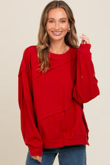 Red Exposed Seam Dolman Sleeve Maternity Sweatshirt