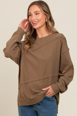 Olive Exposed Seam Dolman Sleeve Sweatshirt