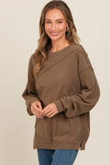 Olive Exposed Seam Dolman Sleeve Sweatshirt