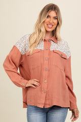 Salmon Colorblock Floral Button Down