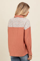 Salmon Colorblock Floral Button Down