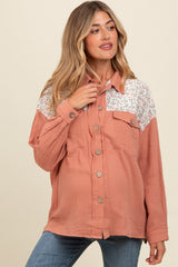 Salmon Colorblock Floral Maternity Button Down