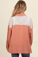 Salmon Colorblock Floral Maternity Button Down