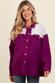 Plum Colorblock Floral Maternity Button Down