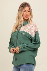 Olive Colorblock Floral Button Down