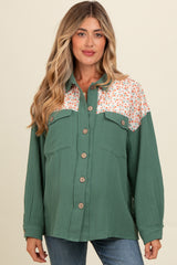 Olive Colorblock Floral Maternity Button Down