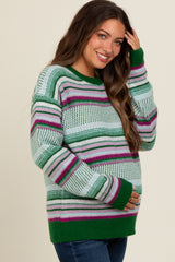 Green Multi Stripe Crew Neck Maternity Sweater