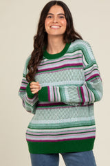 Green Multi Stripe Crew Neck Sweater