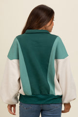 Forest Green Colorblock Snap Button Maternity Polo Sweatshirt