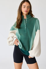 Forest Green Colorblock Snap Button Polo Sweatshirt