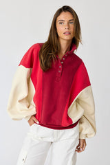 Red Colorblock Snap Button Polo Sweatshirt