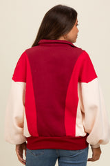 Red Colorblock Snap Button Maternity Polo Sweatshirt