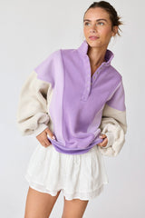 Lavender Colorblock Snap Button Maternity Polo Sweatshirt