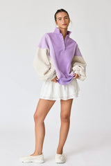 Lavender Colorblock Snap Button Polo Sweatshirt