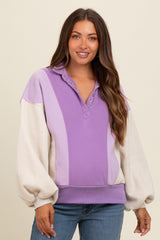 Lavender Colorblock Snap Button Maternity Polo Sweatshirt