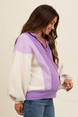 Lavender Colorblock Snap Button Maternity Polo Sweatshirt