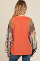 Rust Mixed Print Bubble Sleeve Maternity Top