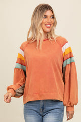 Orange Colorblock Bubble Sleeve Maternity Pullover