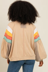 Beige Colorblock Bubble Sleeve Pullover