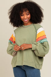 Olive Colorblock Bubble Sleeve Pullover