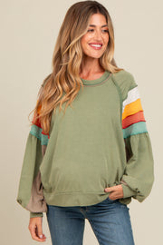 Olive Colorblock Bubble Sleeve Maternity Pullover