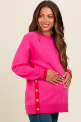 Fuchsia Button Up Side Detail Maternity Sweater