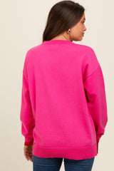 Fuchsia Button Up Side Detail Maternity Sweater