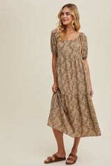 Mocha Floral Ruffle Hem Maternity Midi Dress