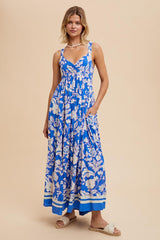 Blue Floral Cutout Back Tie Maternity Maxi Dress