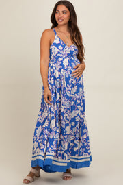 Blue Floral Cutout Back Tie Maternity Maxi Dress