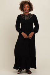 Black Embroidered Maternity Tiered Maxi Dress