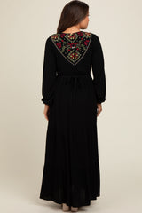 Black Embroidered Maternity Tiered Maxi Dress