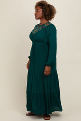 Dark Teal Embroidered Tiered Maxi Dress