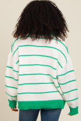 Green Striped Collared Dolman Sleeve Sweater