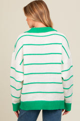 Green Striped Collared Dolman Sleeve Maternity Sweater