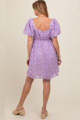 Lavender Floral Mesh Lace Puff Sleeve Maternity Dress