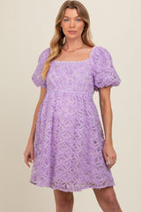 Lavender Floral Mesh Lace Puff Sleeve Maternity Dress