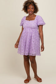 Lavender Floral Mesh Lace Puff Sleeve Dress