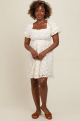 Ivory Floral Mesh Lace Puff Sleeve Maternity Dress