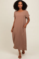 Mocha Rolled Cuff Midi Dress