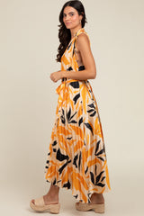 Cream Printed Pleated Maternity Maxi Dress