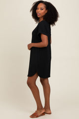 Black Ribbed Round Hem Dress