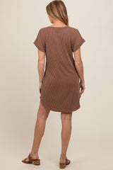 Mocha Ribbed Round Hem Maternity Dress