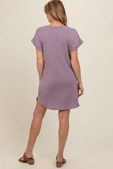 Lavender Ribbed Round Hem Maternity Dress