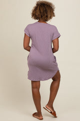 Lavender Ribbed Round Hem Dress