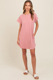 Mauve Ribbed Round Hem Dress