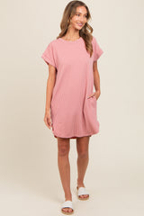 Mauve Ribbed Round Hem Dress