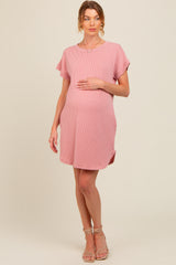 Mauve Ribbed Round Hem Maternity Dress